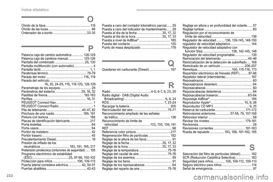 Peugeot Partner 2019 Manual del propietario (in Spanish) 222
OOlvido de la llave ....................................................11 9
Olvido de las luces .................................................. 86
Ordenador de a bordo
.................... Peugeot Partner 2019 Manual del propietario (in Spanish) 222
OOlvido de la llave ....................................................11 9
Olvido de las luces .................................................. 86
Ordenador de a bordo
....................