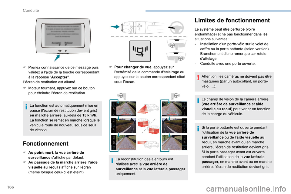 Peugeot Partner 2019 Manuel du propriétaire (in French) 166
Limites de fonctionnement
Le système peut être perturbé (voire
endommagé) et ne pas fonctionner dans les
situations suivantes
:
-
I
nstallation dun porte-vélo sur le volet de
coffre Peugeot Partner 2019 Manuel du propriétaire (in French) 166
Limites de fonctionnement
Le système peut être perturbé (voire
endommagé) et ne pas fonctionner dans les
situations suivantes
:
-
I
nstallation dun porte-vélo sur le volet de
coffre