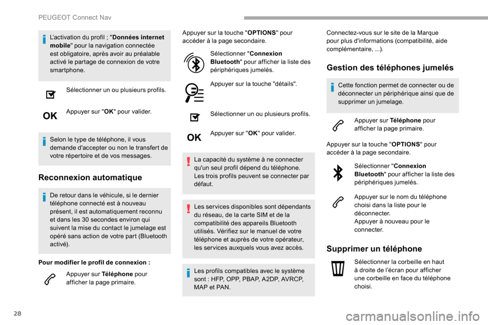 Peugeot Partner 2019 Manuel du propriétaire (in French) 28
L’activation du profil ; "D onnées internet
mobile " pour la navigation connectée
est obligatoire, après avoir au préalable
activé le partage de connexion de votre
smartphone.
Sélection Peugeot Partner 2019 Manuel du propriétaire (in French) 28
L’activation du profil ; "D onnées internet
mobile " pour la navigation connectée
est obligatoire, après avoir au préalable
activé le partage de connexion de votre
smartphone.
Sélection