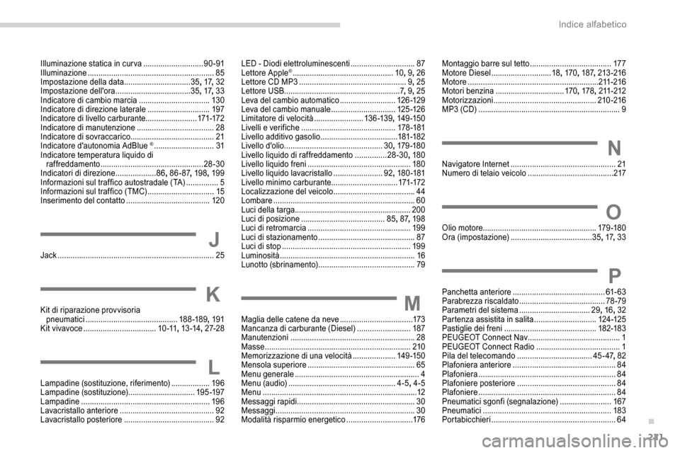 Peugeot Partner 2019 Manuale del proprietario (in Italian) 221
Illuminazione statica in curva ............................90 -91
Illuminazione ........................................................... 85
Imp
ostazione della data
......................... Peugeot Partner 2019 Manuale del proprietario (in Italian) 221
Illuminazione statica in curva ............................90 -91
Illuminazione ........................................................... 85
Imp
ostazione della data
.........................