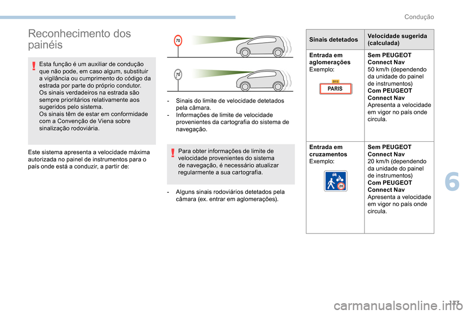 Peugeot Partner 2019 Manual do proprietário (in Portuguese) 133
Reconhecimento dos
painéis
Esta função é um auxiliar de condução
que não pode, em caso algum, substituir
a vigilância ou cumprimento do código da
estrada por parte do próprio conduto Peugeot Partner 2019 Manual do proprietário (in Portuguese) 133
Reconhecimento dos
painéis
Esta função é um auxiliar de condução
que não pode, em caso algum, substituir
a vigilância ou cumprimento do código da
estrada por parte do próprio conduto
