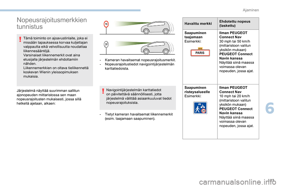 Peugeot Partner 2019 Omistajan käsikirja (in Finnish) 133
Nopeusrajoitusmerkkien
tunnistus
Tämä toiminto on ajoavustinlaite, joka ei
missään tapauksessa korvaa kuljettajan
valppautta eikä velvollisuutta noudattaa
liikennesääntöjä.
Varsinaise Peugeot Partner 2019 Omistajan käsikirja (in Finnish) 133
Nopeusrajoitusmerkkien
tunnistus
Tämä toiminto on ajoavustinlaite, joka ei
missään tapauksessa korvaa kuljettajan
valppautta eikä velvollisuutta noudattaa
liikennesääntöjä.
Varsinaise