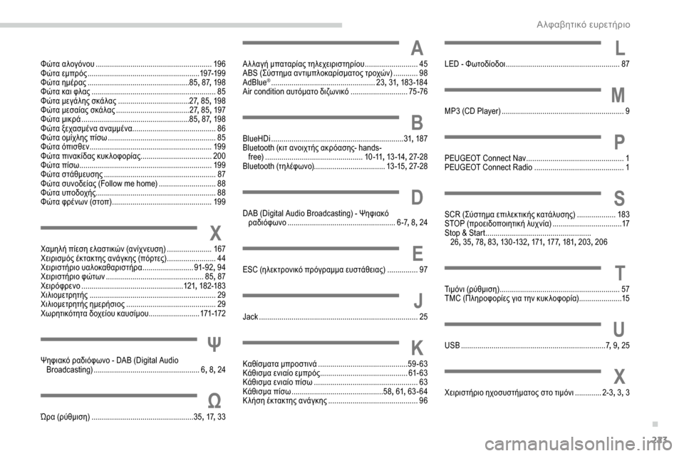 Peugeot Partner 2019  Εγχειρίδιο χρήσης (in Greek) 223
Φώτα αλογόνου .........................................................19 6
Φώτα εμπρός  .................................... ...................197-19 9
Φώτα ημέρα�
