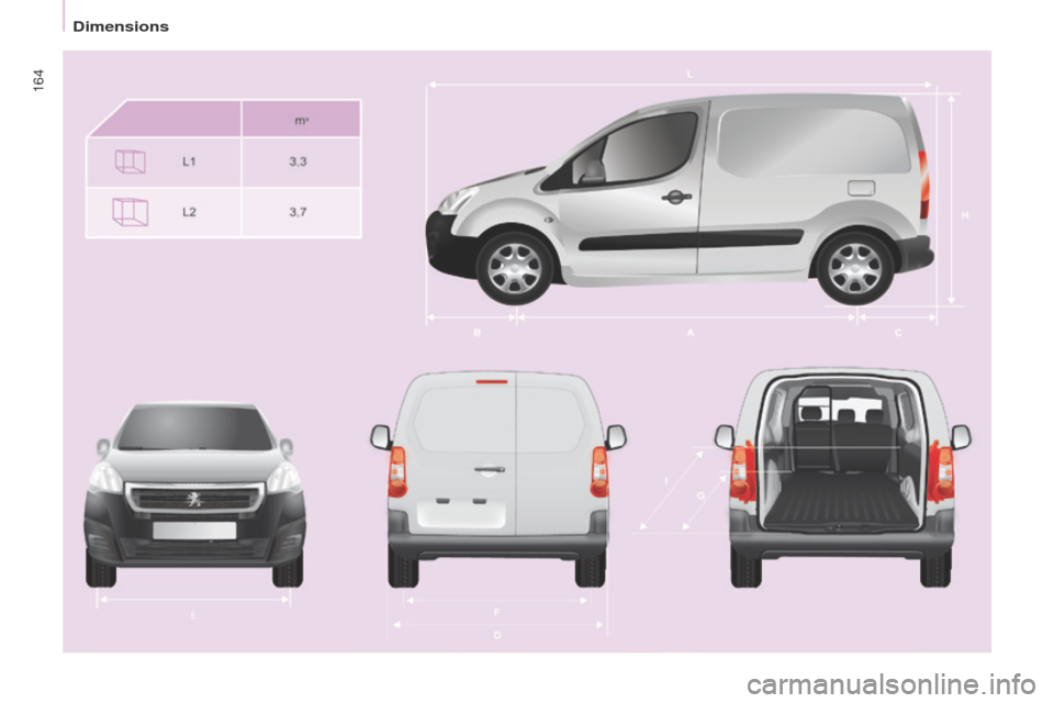 Peugeot Partner 2017  Owners Manual - RHD (UK, Australia) 164
Partner-2-VU_en_Chap09_Caract-technique_ed02-2016 
Dimensions  