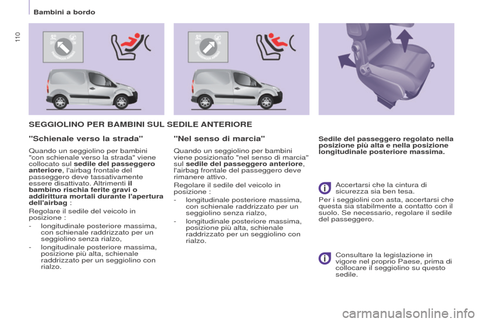 Peugeot Partner 2017 Manuale del proprietario (in Italian) 11 0
Partner-2-VU_it_Chap05_Securite_ed02-2016
SEGGIOLINO PER BAMBINI SUL SEDILE ANTERIORE
Sedile del passeggero regolato nella
posizione più alta e nella posizione
longitudinale posteriore massim Peugeot Partner 2017 Manuale del proprietario (in Italian) 11 0
Partner-2-VU_it_Chap05_Securite_ed02-2016
SEGGIOLINO PER BAMBINI SUL SEDILE ANTERIORE
Sedile del passeggero regolato nella
posizione più alta e nella posizione
longitudinale posteriore massim