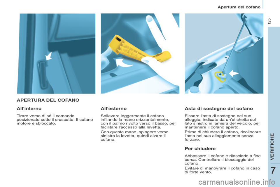 Peugeot Partner 2017 Manuale del proprietario (in Italian) 125
Apertura del cofano
Partner-2-VU_it_Chap07_Verification_ed02-2016
APERTURA DEL COFANO
Asta di sostegno del cofano
Fissare lasta di sostegno nel suo
alloggio, indicato da unetichetta sul
lato Peugeot Partner 2017 Manuale del proprietario (in Italian) 125
Apertura del cofano
Partner-2-VU_it_Chap07_Verification_ed02-2016
APERTURA DEL COFANO
Asta di sostegno del cofano
Fissare lasta di sostegno nel suo
alloggio, indicato da unetichetta sul
lato