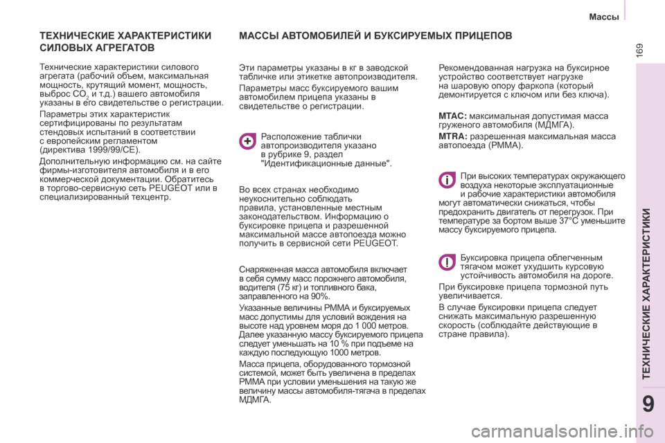 Peugeot Partner 2017 Инструкция по эксплуатации (in Russian) 169
Partner-2-Vu_ru_Chap09_Caract-technique_ed02-2016
МАССЫ АВТОМОБИЛЕЙ И БУКСИРУЕМЫХ ПРИцЕПОВ
Эти параметры указаны в кг в заводско Peugeot Partner 2017 Инструкция по эксплуатации (in Russian) 169
Partner-2-Vu_ru_Chap09_Caract-technique_ed02-2016
МАССЫ АВТОМОБИЛЕЙ И БУКСИРУЕМЫХ ПРИцЕПОВ
Эти параметры указаны в кг в заводско
