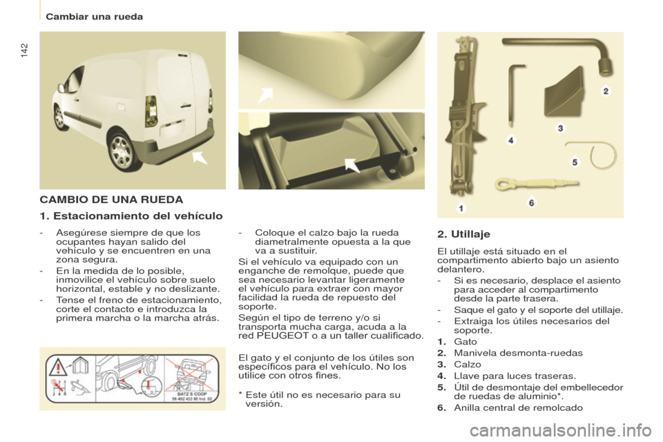 Peugeot Partner 2016 Manual del propietario (in Spanish) 142
Partner-2-Vu_es_Chap08_Aide-rapide_ed02-2015
1. Estacionamiento del vehículo
- Asegúrese siempre de que los
ocupantes hayan salido del
vehículo y se encuentren en una
zona segura.
-
En la m Peugeot Partner 2016 Manual del propietario (in Spanish) 142
Partner-2-Vu_es_Chap08_Aide-rapide_ed02-2015
1. Estacionamiento del vehículo
- Asegúrese siempre de que los
ocupantes hayan salido del
vehículo y se encuentren en una
zona segura.
-
En la m