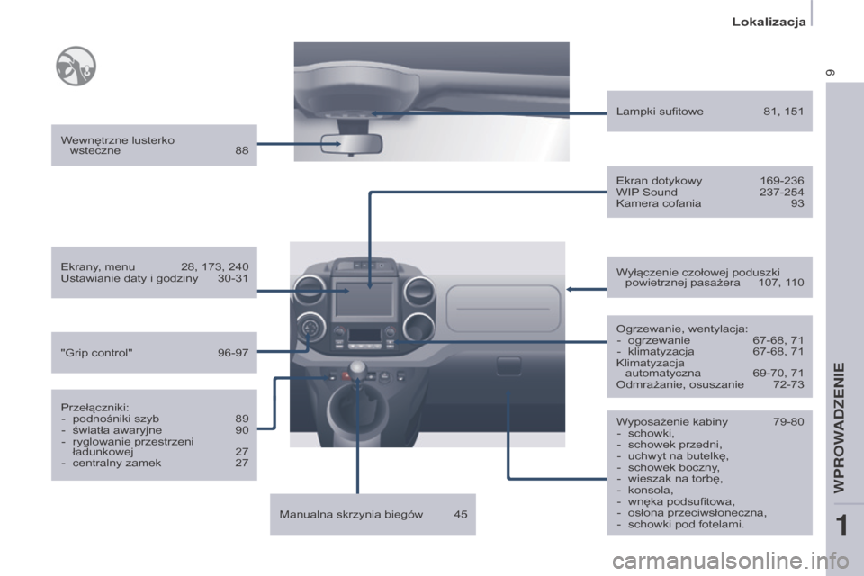 Peugeot Partner 2016 Instrukcja Obsługi (in Polish) 9
Lokalizacja
Partner-2-Vu_pl_Chap01_vue-ensemble_ed02-2015
Wyposażenie kabiny 79-80
- schowki,
- schowek przedni,
- uchwyt na butelkę,
- schowek boczny,
- wieszak na torbę,
- konsola,
- wnęka pod Peugeot Partner 2016 Instrukcja Obsługi (in Polish) 9
Lokalizacja
Partner-2-Vu_pl_Chap01_vue-ensemble_ed02-2015
Wyposażenie kabiny 79-80
- schowki,
- schowek przedni,
- uchwyt na butelkę,
- schowek boczny,
- wieszak na torbę,
- konsola,
- wnęka pod