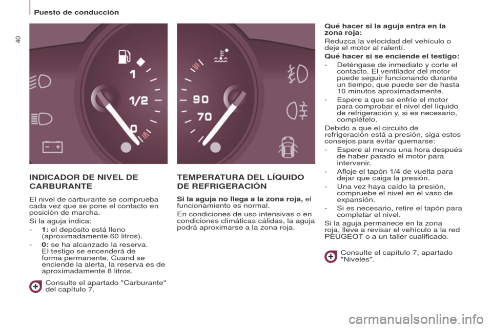 Peugeot Partner 2015 Manual del propietario (in Spanish) 40
Partner-2-VU_es_Chap03_Pret-a-partir_ed01-2015
INDICADOR DE NIVEL DE
CARBURANTE
T EMPERATURA DEL LÍ q UIDO
DE
REFRIGERACIÓN
Si la aguja no llega a la zona roja, el
funcionamiento es nor Peugeot Partner 2015 Manual del propietario (in Spanish) 40
Partner-2-VU_es_Chap03_Pret-a-partir_ed01-2015
INDICADOR DE NIVEL DE
CARBURANTE
T EMPERATURA DEL LÍ q UIDO
DE
REFRIGERACIÓN
Si la aguja no llega a la zona roja, el
funcionamiento es nor