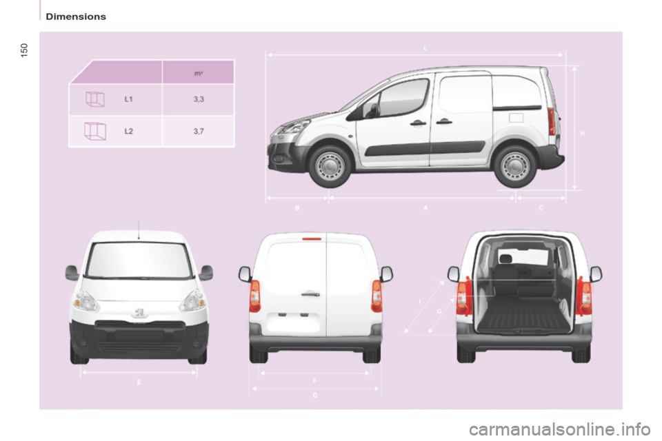 Peugeot Partner 2014.5  Owners Manual - RHD (UK, Australia) 150
Partner-2-VU_en_Chap09_Caract-technique_ed02-2014 
Dimensions  