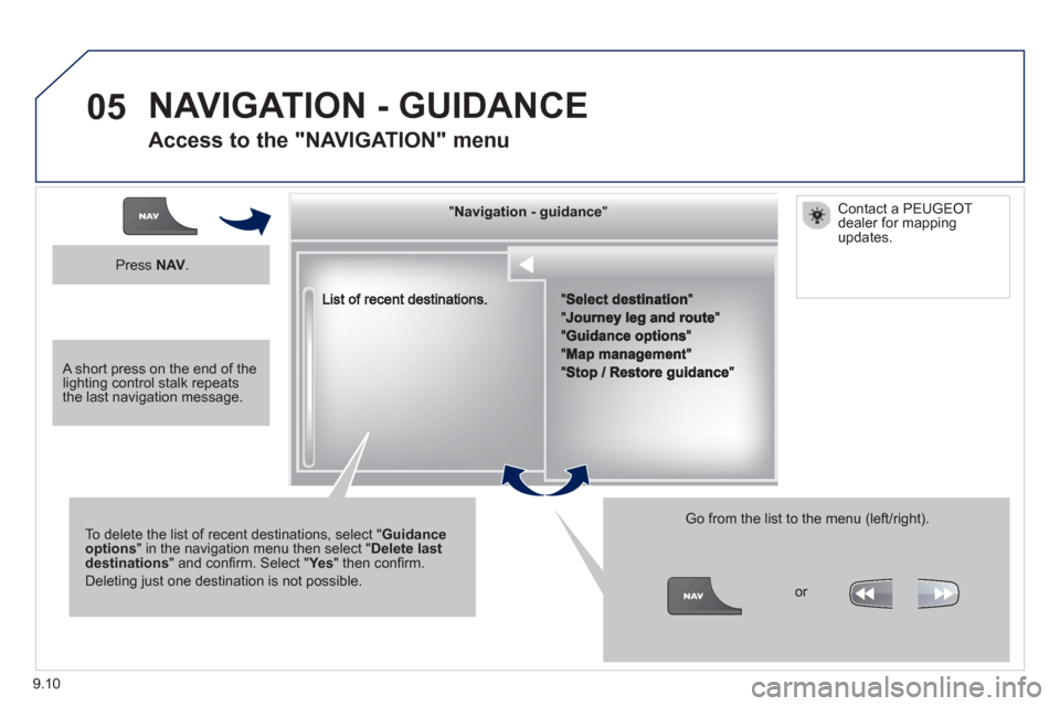 Peugeot Partner 2013  Owners Manual 9.10
05
""""""""""""ggggggggggNavigation  guidanceNavigation guidanceNavigation guidanceNavigation guidanceNavigation guidanceNavigation - guidanceNavigation - guidanceNavigation - guidanceNavigation 
