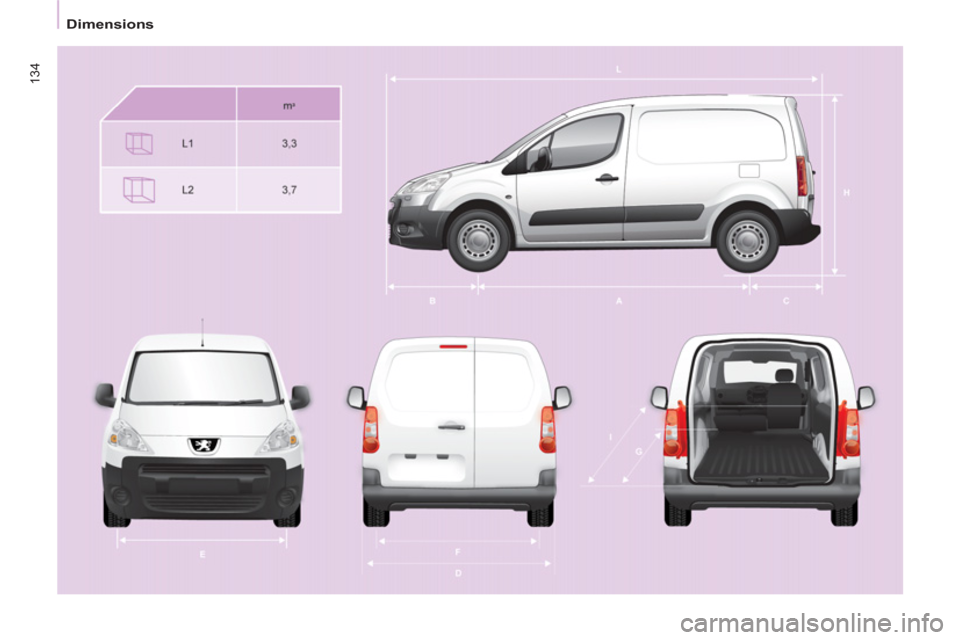 Peugeot Partner 2012  Owners Manual - RHD (UK, Australia) 134
   
 
Dimensions  
  