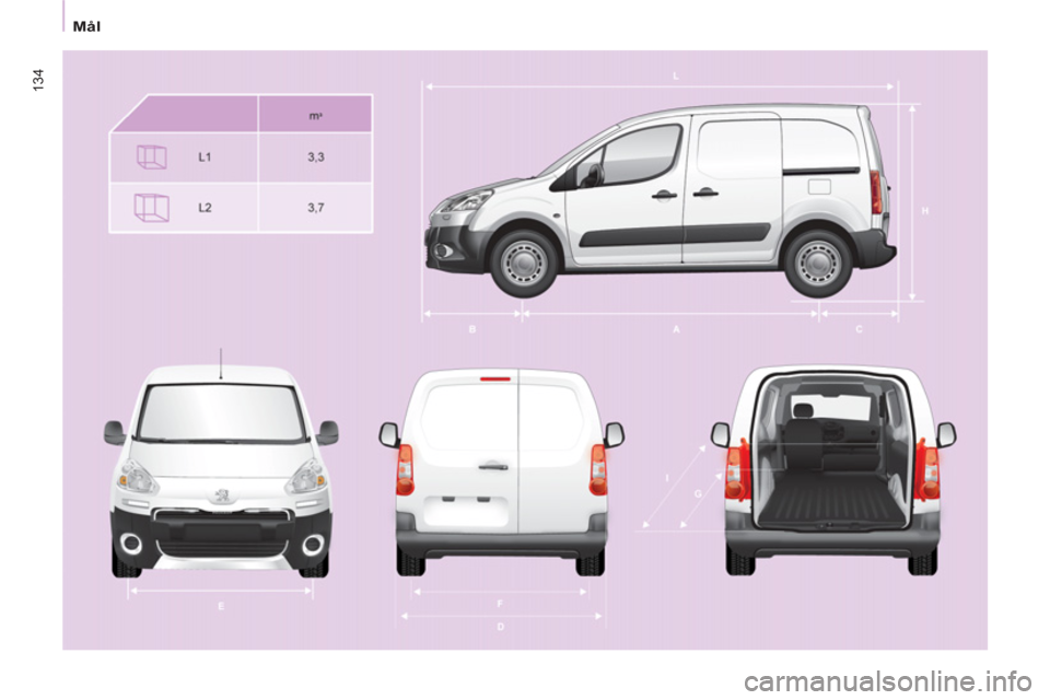 Peugeot Partner 2012  Instruktionsbog (in Danish) 134
   
 
Mål  
  