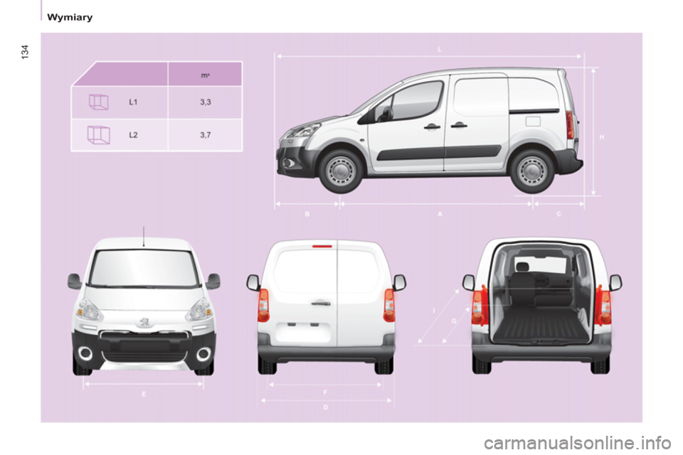 Peugeot Partner 2012  Instrukcja Obsługi (in Polish) 134
   
 
Wymiary  
  