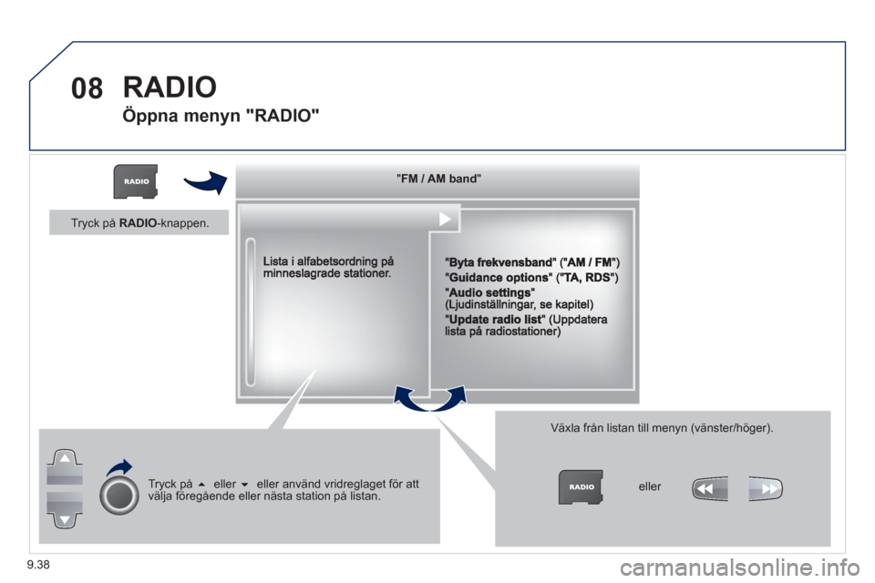 Peugeot Partner 2012 Ägarmanual (in Swedish) 9.38
08 RADIO
Öppna menyn "RADIO"
""""""""FM / AM bandFM / AM bandFM / AM bandFM / AM bandFM / AM bandFM / AM bandFM / AM bandFM / AM bandFM / AM bandFM / AM bandFM / AM bandFM / AM b Peugeot Partner 2012 Ägarmanual (in Swedish) 9.38
08 RADIO
Öppna menyn "RADIO"
""""""""FM / AM bandFM / AM bandFM / AM bandFM / AM bandFM / AM bandFM / AM bandFM / AM bandFM / AM bandFM / AM bandFM / AM bandFM / AM bandFM / AM b