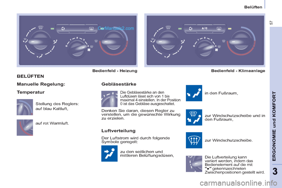 Peugeot Partner 2011 Workshop Manual Belüften
57
ERGONOMIE und KOMFOR
T
33
BELÜFTEN
zu den seitlichen und
mittleren Belüftungsdüsen,
Gebläsestärke
in den Fußraum,
zur Windschutzscheibe und in
den Fußraum,
zur Peugeot Partner 2011 Workshop Manual Belüften
57
ERGONOMIE und KOMFOR
T
33
BELÜFTEN
zu den seitlichen und
mittleren Belüftungsdüsen,
Gebläsestärke
in den Fußraum,
zur Windschutzscheibe und in
den Fußraum,
zur