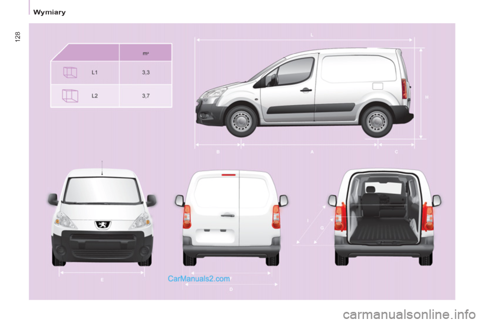 Peugeot Partner 2011 Instrukcja Obsługi (in Polish) 128
Wymiary Peugeot Partner 2011 Instrukcja Obsługi (in Polish) 128
Wymiary