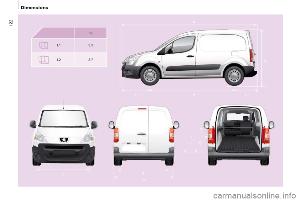 Peugeot Partner 2010  Owners Manual 122
   Dimensions     