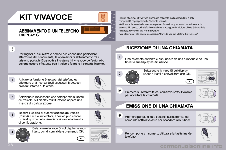 Peugeot Partner 2010  Manuale del proprietario (in Italian) �9�.�8
�1�1
�2�2
�3�3
�1�1
�2�2
�4�4�1�1
� �K�I�T� �V�I�V�A�V�O�C�E� 
� �P�e�r� �r�a�g�i�o�n�i� �d�i� �s�i�c�u�r�e�z�z�a� �e� �p�e�r�c�h�é� �r�i�c�h�i�e�d�o�n�o� �u�n�a� �p�a�r�t�i�c�o�l�a�r�e� �a�t�