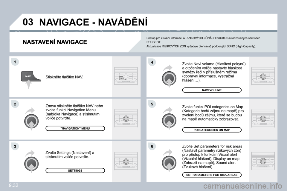 Peugeot Partner 2010  Návod k obsluze (in Czech) �0�3
�6
�4
�5
�1
�2
�3
9.32
� �Z�v�o�l�t�e� �N�a�v�i� �v�o�l�u�m�e� �(�H�l�a�s�i�t�o�s�t� �p�o�k�y�nA�)� �a� �o�t�o�č�e�n�í�m� �v�o�l�i�č�e� �n�a�s�t�a�v�t�e� �h�l�a�s�i�t�o�s�t� �s�y�n�t�é�z�y� 