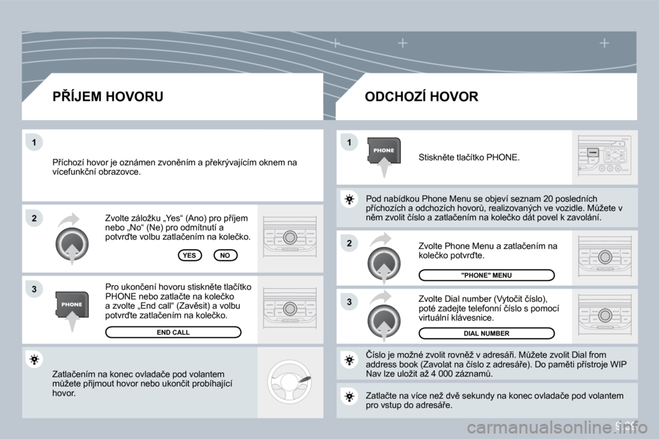 Peugeot Partner 2010  Návod k obsluze (in Czech) �2
�3
�1�1
�2
�3
9.39
� �Z�a�t�l�a�č�e�n�í�m� �n�a� �k�o�n�e�c� �o�v�l�a�d�a�č�e� �p�o�d� �v�o�l�a�n�t�e�m� �mA�ž�e�t�e� �p9�i�j�m�o�u�t� �h�o�v�o�r� �n�e�b�o� �u�k�o�n�č�i�t� �p�r�o�b�í�h�a�j