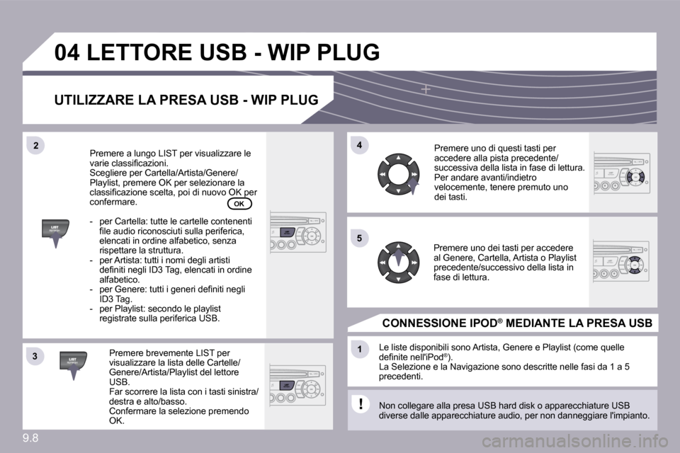 Peugeot Partner 2009  Manuale del proprietario (in Italian) �9�.�8
�3�3
�0�4
�4�4
�1�1
�5�5
�2�2
� �L�E�T�T�O�R�E� �U�S�B� �-� �W�I�P� �P�L�U�G� 
� � �U�T�I�L�I�Z�Z�A�R�E� �L�A� �P�R�E�S�A� �U�S�B� �-� �W�I�P� �P�L�U�G� 
� � �P�r�e�m�e�r�e� �b�r�e�v�e�m�e�n�t�