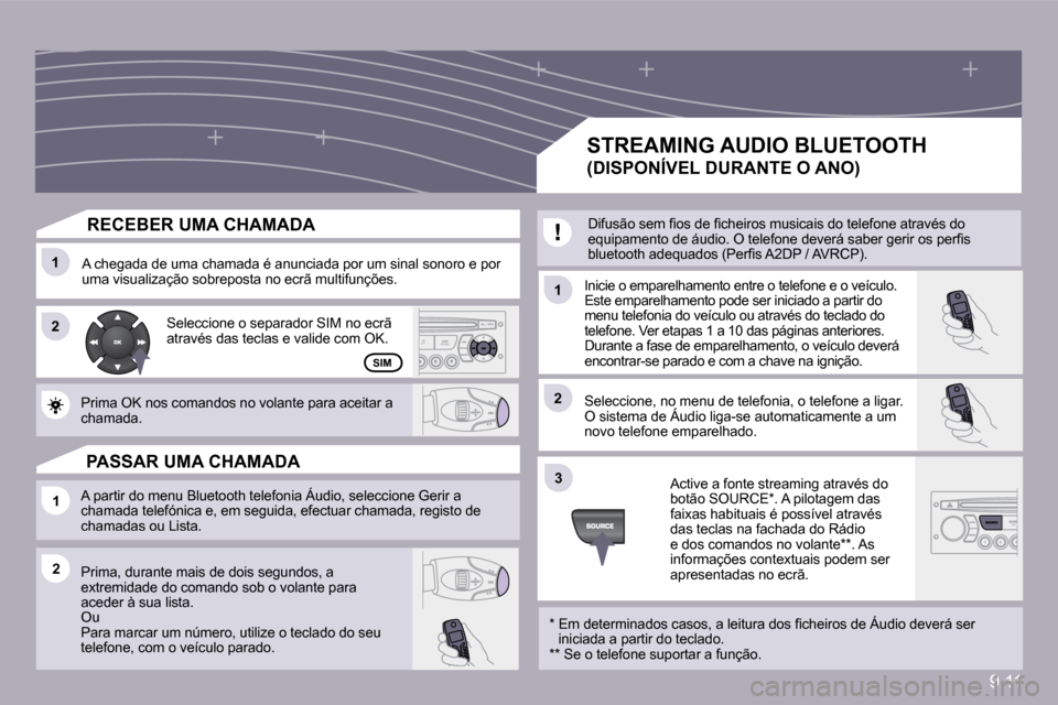 Peugeot Partner 2009  Manual do proprietário (in Portuguese) 9.11
�1�1
�2�2
�1�1
�1�1
�2�2
�3�3
�2�2
�S�I�M
� � �R�E�C�E�B�E�R� �U�M�A� �C�H�A�M�A�D�A� 
� �A� �c�h�e�g�a�d�a� �d�e� �u�m�a� �c�h�a�m�a�d�a� �é� �a�n�u�n�c�i�a�d�a� �p�o�r� �u�m� �s�i�n�a�l� �s�o�