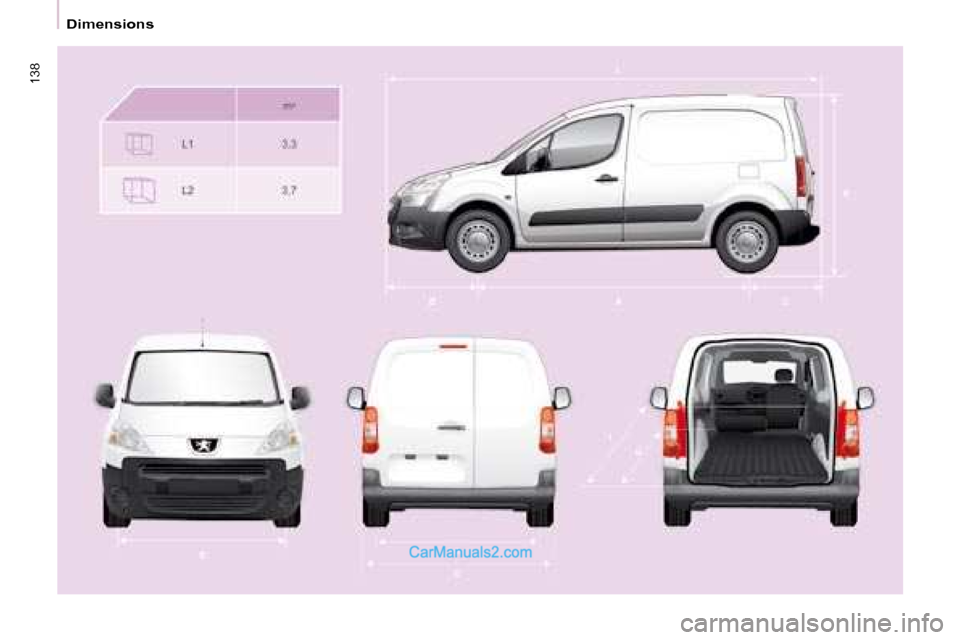 Peugeot Partner 2008.5  Owners Manual 138
   Dimensions      