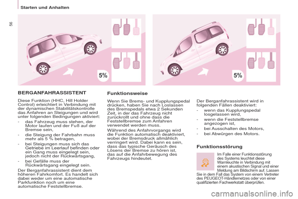 Peugeot Partner Tepee 2017 Betriebsanleitung (in German) 56
Partner2VP_de_Chap03_Pret-a-partir_ed02-2016Partner2VP_de_Chap03_Pret-a-partir_ed02-2016
BERGANFAHRASSISTENT
Diese Funktion (HHC, Hill Holder
Control) erleichtert in Verbindung mit
der dynamische Peugeot Partner Tepee 2017 Betriebsanleitung (in German) 56
Partner2VP_de_Chap03_Pret-a-partir_ed02-2016Partner2VP_de_Chap03_Pret-a-partir_ed02-2016
BERGANFAHRASSISTENT
Diese Funktion (HHC, Hill Holder
Control) erleichtert in Verbindung mit
der dynamische