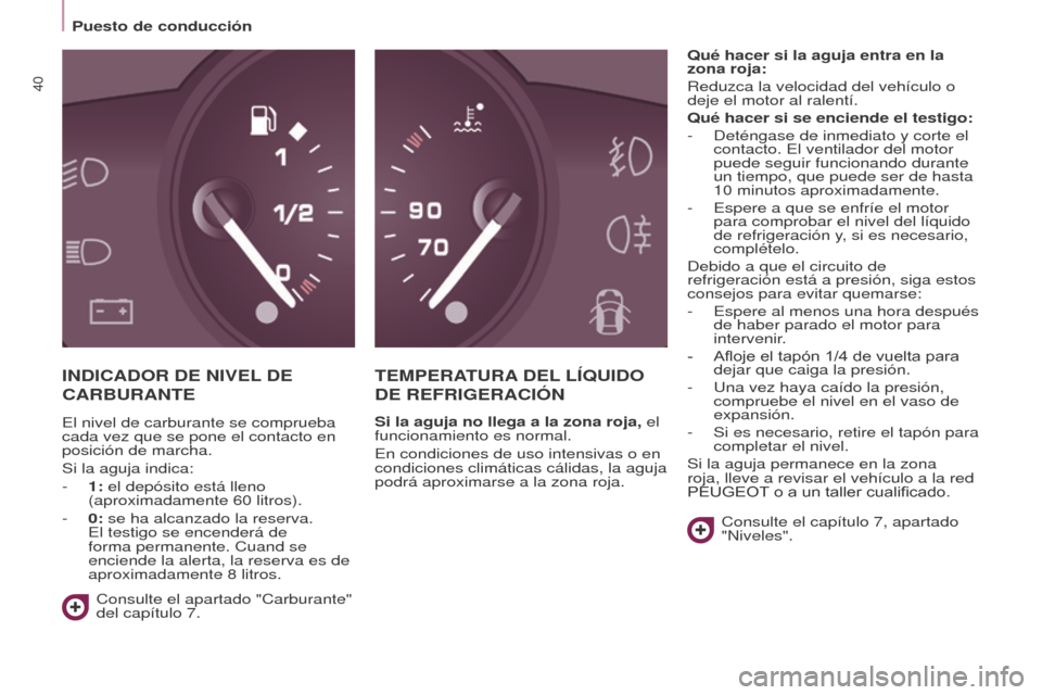 Peugeot Partner Tepee 2017  Manual del propietario (in Spanish) 40
Partner2VP_es_Chap03_Pret-a-partir_ed02-2016
Puesto de conducción
Partner2VP_es_Chap03_Pret-a-partir_ed02-2016
INDICADOR DE NIVEL DE  
CARBURANTE
T EMPERATURA  DEL  LÍ q UIDO  
DE

  REFRIGERACI�