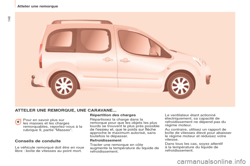 Peugeot Partner Tepee 2017 Manuel du propriétaire (in French) 148
Pour en savoir plus sur
les masses et les charges
remorquables, reportez-vous à la
rubrique 9, partie "Masses".
ATTELER UNE REMORQUE , UNE CARAVANE ...
Répartition des charges
Répartis Peugeot Partner Tepee 2017 Manuel du propriétaire (in French) 148
Pour en savoir plus sur
les masses et les charges
remorquables, reportez-vous à la
rubrique 9, partie "Masses".
ATTELER UNE REMORQUE , UNE CARAVANE ...
Répartition des charges
Répartis