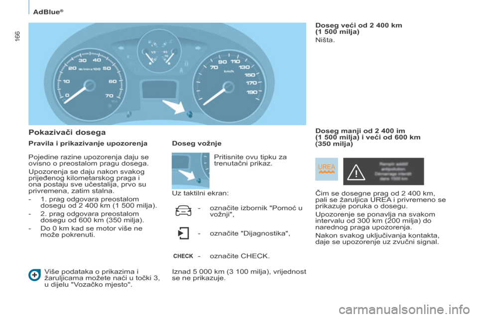 Peugeot Partner Tepee 2017  Vodič za korisnike (in Croatian) 166
Partner2VP_hr_Chap07_Verification_ed02-2016Partner2VP_hr_Chap07_Verification_ed02-2016
Pokazivači dosega
Pravila i prikazivanje upozorenjaViše podataka o prikazima i 
žaruljicama možete naći 