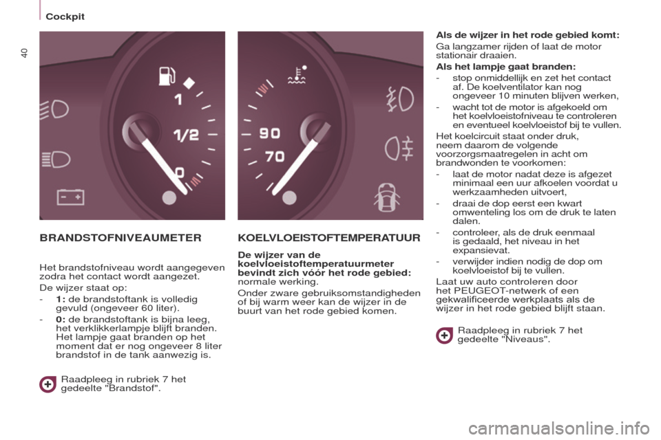 Peugeot Partner Tepee 2017 Handleiding (in Dutch) 40
Partner2VP_nl_Chap03_Pret-a-partir_ed02-2016Partner2VP_nl_Chap03_Pret-a-partir_ed02-2016
BRANDSTOFNIVEAUMETERkOEL VLOEISTOFTEMPERATUUR
De wijzer van de
koelvloeistoftemperatuurmeter
bevindt zich Peugeot Partner Tepee 2017 Handleiding (in Dutch) 40
Partner2VP_nl_Chap03_Pret-a-partir_ed02-2016Partner2VP_nl_Chap03_Pret-a-partir_ed02-2016
BRANDSTOFNIVEAUMETERkOEL VLOEISTOFTEMPERATUUR
De wijzer van de
koelvloeistoftemperatuurmeter
bevindt zich