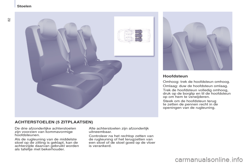 Peugeot Partner Tepee 2017 Handleiding (in Dutch) 82
Partner2VP_nl_Chap04_ergonomie_ed02-2016Partner2VP_nl_Chap04_ergonomie_ed02-2016
ACHTERSTOELEN (5 ZITPLAATSEN)Hoofdsteun
Alle achterstoelen zijn afzonderlijk
uitneembaar.
Controleer na het rechtop Peugeot Partner Tepee 2017 Handleiding (in Dutch) 82
Partner2VP_nl_Chap04_ergonomie_ed02-2016Partner2VP_nl_Chap04_ergonomie_ed02-2016
ACHTERSTOELEN (5 ZITPLAATSEN)Hoofdsteun
Alle achterstoelen zijn afzonderlijk
uitneembaar.
Controleer na het rechtop