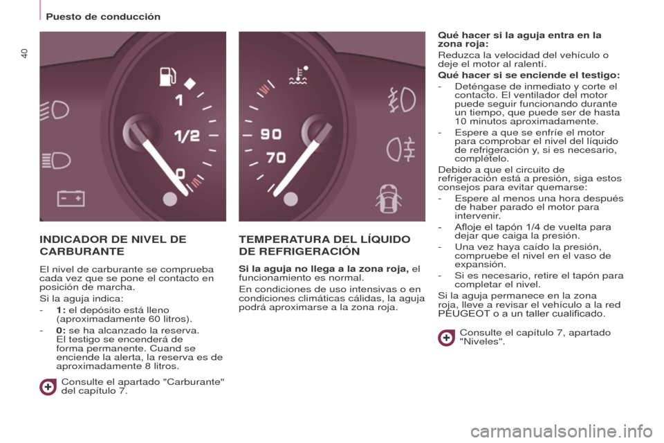 Peugeot Partner Tepee 2016 Manual del propietario (in Spanish) Puesto de conducción
40
INDICADOR DE NIVEL DE
CARBURANTE
T EMPERATURA DEL LÍ q UIDO
DE
REFRIGERACIÓN
Si la aguja no llega a la zona roja, el
funcionamiento es normal.
En condiciones de us Peugeot Partner Tepee 2016 Manual del propietario (in Spanish) Puesto de conducción
40
INDICADOR DE NIVEL DE
CARBURANTE
T EMPERATURA DEL LÍ q UIDO
DE
REFRIGERACIÓN
Si la aguja no llega a la zona roja, el
funcionamiento es normal.
En condiciones de us
