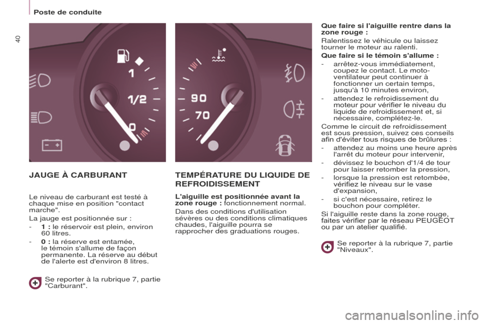 Peugeot Partner Tepee 2016 Manuel du propriétaire (in French) Poste de conduite
40
JAUGE à CARBURANTTEMPÉRATURE DU LIQUIDE DE
REFROIDISSEMENT
Laiguille est positionnée avant la
zone rouge : fonctionnement normal.
Dans des conditions dutilisation
s Peugeot Partner Tepee 2016 Manuel du propriétaire (in French) Poste de conduite
40
JAUGE à CARBURANTTEMPÉRATURE DU LIQUIDE DE
REFROIDISSEMENT
Laiguille est positionnée avant la
zone rouge : fonctionnement normal.
Dans des conditions dutilisation
s