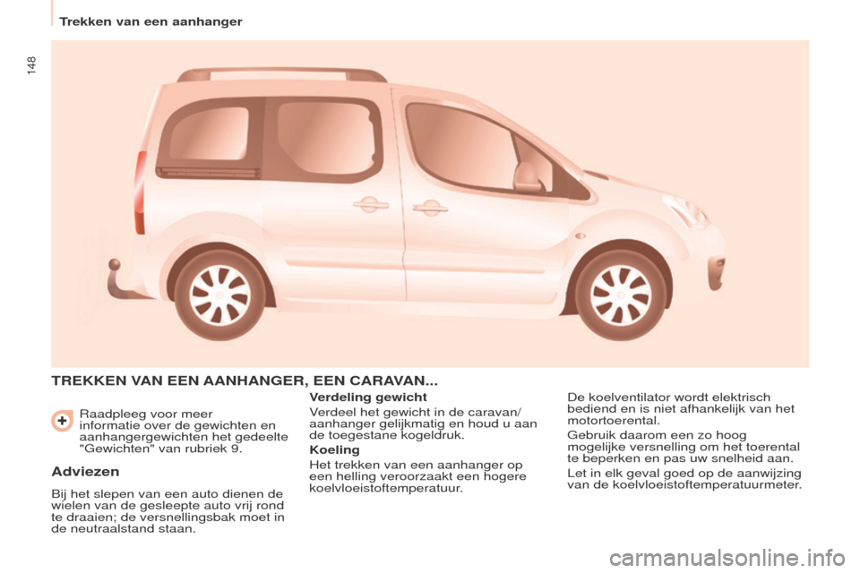 Peugeot Partner Tepee 2016 Handleiding (in Dutch) 148
Trekken van een aanhanger
Partner-2-VP_nl_Chap06_Accessoire_ed02-2015
Raadpleeg voor meer
informatie over de gewichten en
aanhangergewichten het gedeelte
"Gewichten" van rubriek 9.
TREkkEN VAN Peugeot Partner Tepee 2016 Handleiding (in Dutch) 148
Trekken van een aanhanger
Partner-2-VP_nl_Chap06_Accessoire_ed02-2015
Raadpleeg voor meer
informatie over de gewichten en
aanhangergewichten het gedeelte
"Gewichten" van rubriek 9.
TREkkEN VAN