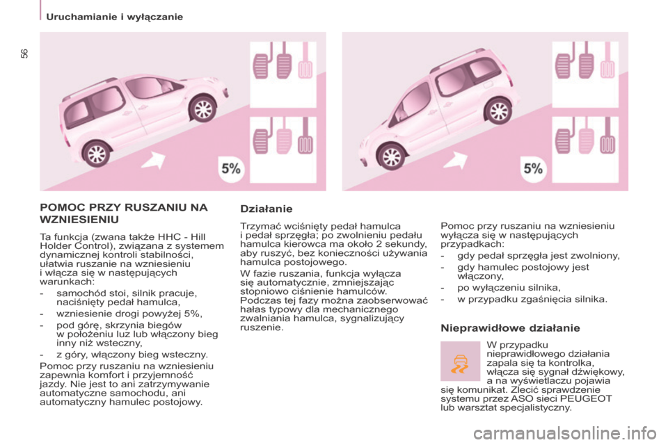 Peugeot Partner Tepee 2015.5 Instrukcja Obsługi (in Polish) 56
Partner-2-VP_pl_Chap03_Pret-a-partir_ed02-2015
POMOC PrZy ruSZANIu NA
WZNIESIENI
u
Ta funkcja (zwana także HHC - Hill
Holder Control), związana z systemem
dynamicznej kontroli stabilności, Peugeot Partner Tepee 2015.5 Instrukcja Obsługi (in Polish) 56
Partner-2-VP_pl_Chap03_Pret-a-partir_ed02-2015
POMOC PrZy ruSZANIu NA
WZNIESIENI
u
Ta funkcja (zwana także HHC - Hill
Holder Control), związana z systemem
dynamicznej kontroli stabilności,