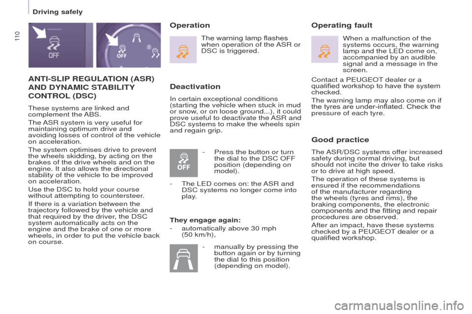 Peugeot Partner Tepee 2015 Owners Manual 11 0
Partner_2_VP_en_Chap05_Securite_ed02-2014
ANTI-SLIP REGULATION (ASR)
AND DYNAMIC STABILITY
CONTROL (DSC)
these systems are linked and
complement the ABS.
t
he ASR system is very useful for
Peugeot Partner Tepee 2015 Owners Manual 11 0
Partner_2_VP_en_Chap05_Securite_ed02-2014
ANTI-SLIP REGULATION (ASR)
AND DYNAMIC STABILITY
CONTROL (DSC)
these systems are linked and
complement the ABS.
t
he ASR system is very useful for