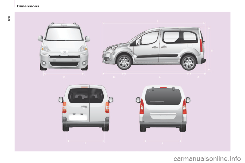 Peugeot Partner Tepee 2015  Owners Manual 180
Partner_2_VP_en_Chap09_Caract-technique_ed02-2014 
Dimensions  