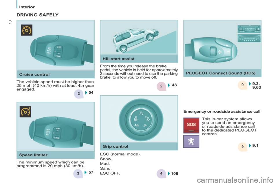 Peugeot Partner Tepee 2014 User Guide 3
2
3
9 9
4
5448
57 9.1
9.3,
9.63
108
10
Interior
10
Cruise control
The vehicle speed must be higher than
25 mph (40 km/h) with at least 4th gear
engaged. From the time you release the Peugeot Partner Tepee 2014 User Guide 3
2
3
9 9
4
5448
57 9.1
9.3,
9.63
108
10
Interior
10
Cruise control
The vehicle speed must be higher than
25 mph (40 km/h) with at least 4th gear
engaged. From the time you release the