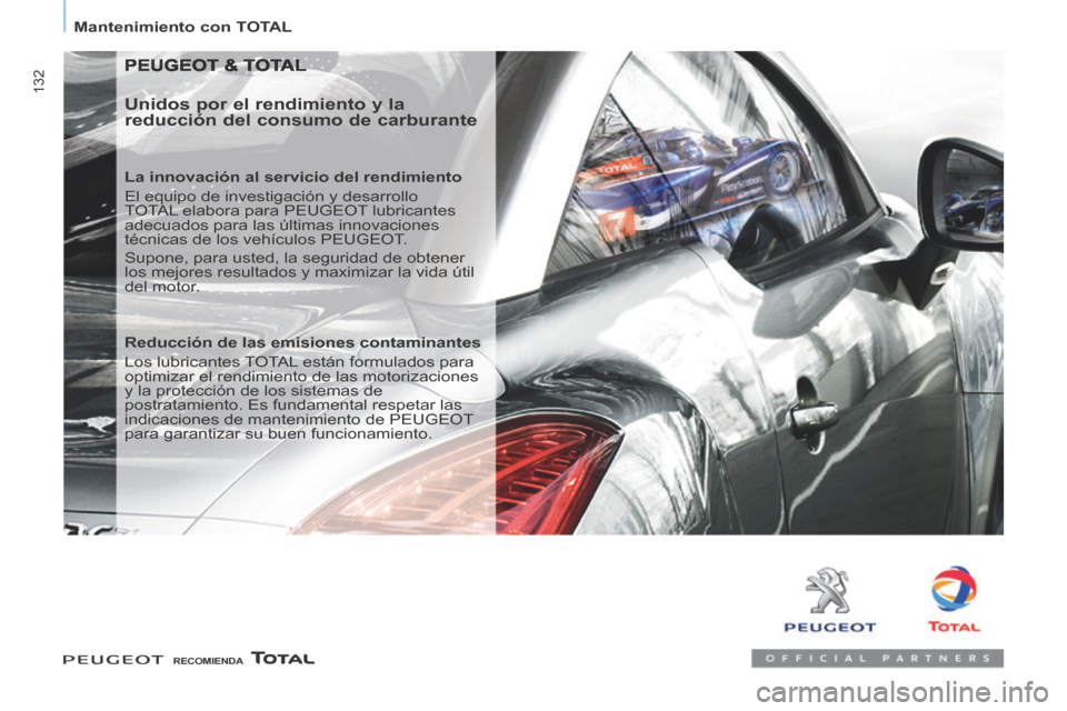 Peugeot Partner Tepee 2014 Manual del propietario (in Spanish) Mantenimiento con TOTAL
132
PEUGEOT & TOTAL
Unidos por el rendimiento y la
reducción del consumo de carburante
La innovación al servicio del rendimiento
El equipo de investigación Peugeot Partner Tepee 2014 Manual del propietario (in Spanish) Mantenimiento con TOTAL
132
PEUGEOT & TOTAL
Unidos por el rendimiento y la
reducción del consumo de carburante
La innovación al servicio del rendimiento
El equipo de investigación