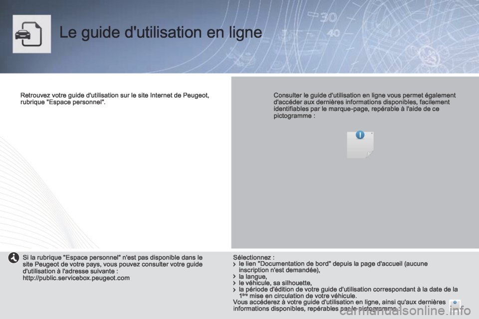 Peugeot Partner Tepee 2014 Manuel du propriétaire (in French) Le guide dutilisation en ligne
Retrouvez votre guide dutilisation sur le site Internet de Peugeot, rubrique "Espace personnel". Consulter le guide dutilisation en ligne vous permet éga Peugeot Partner Tepee 2014 Manuel du propriétaire (in French) Le guide dutilisation en ligne
Retrouvez votre guide dutilisation sur le site Internet de Peugeot, rubrique "Espace personnel". Consulter le guide dutilisation en ligne vous permet éga