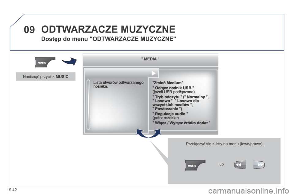 Peugeot Partner Tepee 2014 Instrukcja Obsługi (in Polish) 9.42
09 ODTWARZACZE MUZYCZNE
Dostęp do menu "ODTWARZACZE MUZYCZNE"
" " " " " " " " " " " " " " " " " " Peugeot Partner Tepee 2014 Instrukcja Obsługi (in Polish) 9.42
09 ODTWARZACZE MUZYCZNE
Dostęp do menu "ODTWARZACZE MUZYCZNE"
" " " " " " " " " " " " " " " " " "