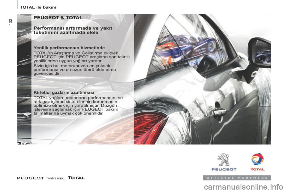 Peugeot Partner Tepee 2014 Kullanım Kılavuzu (in Turkish) TOTAL ile bakım
132
PEUGEOT & TOTAL
Performansı arttırmada ve yakıt
tüketimini azaltmada elele
Yenilik performansın hizmetinde
TOTALın Araştırma ve Geliştirme ekipleri,
PEU Peugeot Partner Tepee 2014 Kullanım Kılavuzu (in Turkish) TOTAL ile bakım
132
PEUGEOT & TOTAL
Performansı arttırmada ve yakıt
tüketimini azaltmada elele
Yenilik performansın hizmetinde
TOTALın Araştırma ve Geliştirme ekipleri,
PEU