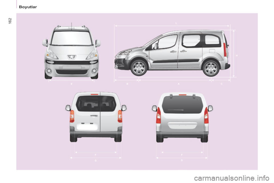 Peugeot Partner Tepee 2014  Kullanım Kılavuzu (in Turkish) 162
   Boyutlar    