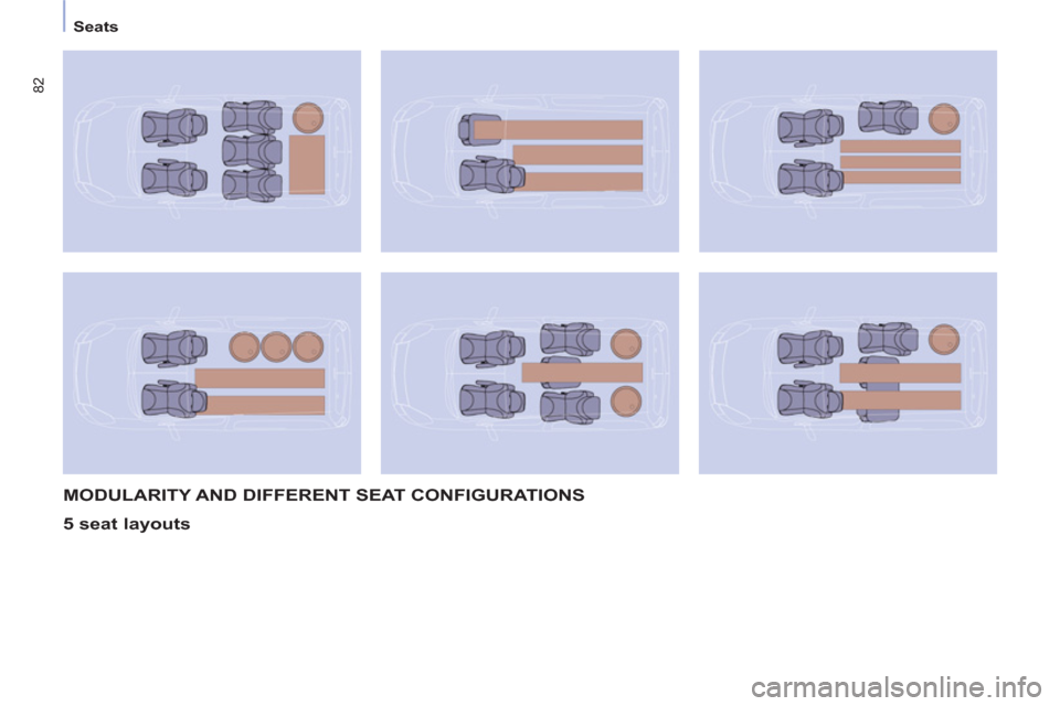 Peugeot Partner Tepee 2013 Manual Online 82
   
 
Seats  
 
 
MODULARITY AND DIFFERENT SEAT CONFIGURATIONS 
   
5 seat layouts   
