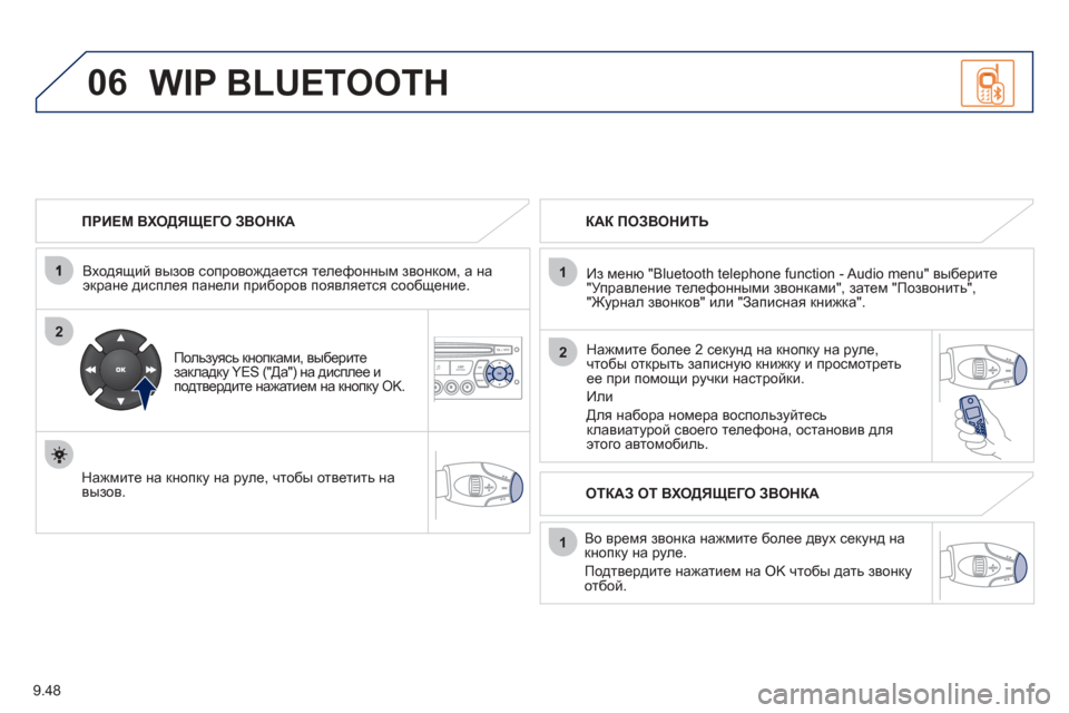 Peugeot Partner Tepee 2012 Инструкция по эксплуатации (in Russian) 06
2
1
2
1
OK
9.48
ПРИЕМ ВХОДЯЩЕГО ЗВОНКА
Входящий вызов соп
ровождается телефонным звонком , а наэкране диспл Peugeot Partner Tepee 2012 Инструкция по эксплуатации (in Russian) 06
2
1
2
1
OK
9.48
ПРИЕМ ВХОДЯЩЕГО ЗВОНКА
Входящий вызов соп
ровождается телефонным звонком , а наэкране диспл