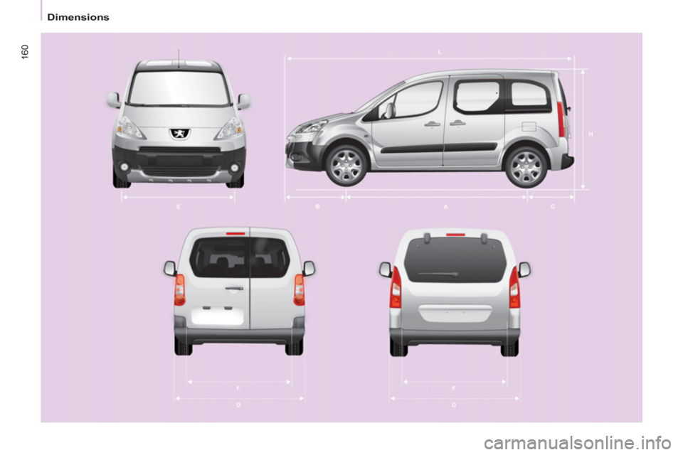 Peugeot Partner Tepee 2011  Owners Manual 160
   
 
Dimensions  
  
